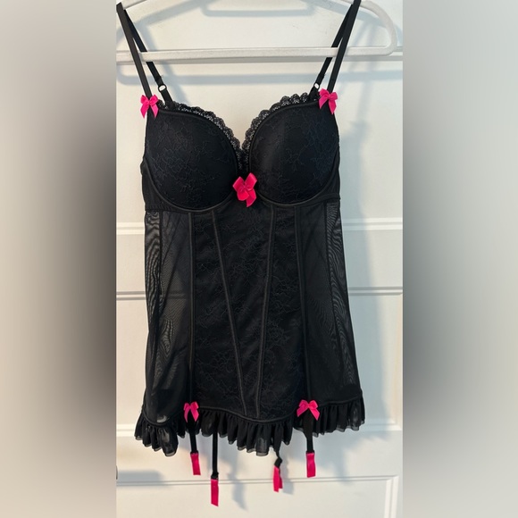 La senza beyond cleavage bustier corset shaper lace size Medium black push-up - Picture 1 of 4